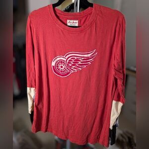 Red Jacket Amelia NHL Detroit Red Wings Long Sleeve Tee Colorblock Sleeve